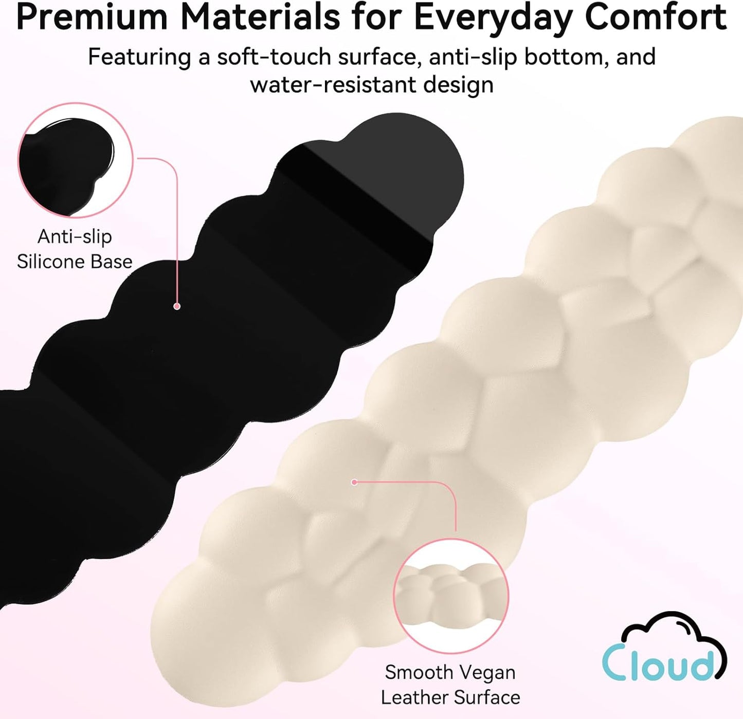 Sushret Cloud Wrist Rest for Computer Keyboard, 4-in-1 Memory Foam Leather Cloud Keyboard Wrist Rest and Mouse Pad Set with Ergonomic Support for Arm and Palm Cushion, Gaming/Work Setup, Rainbow