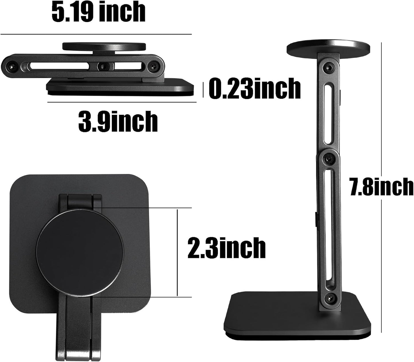 Magnetic Phone Stand for Desk, Heightened & Adjustable & Foldable Metal Magnetic Phone Holder Stand for Desk/Office/Home, Compatible with iPhone 12-17All Series/Mag Safe Case (Black