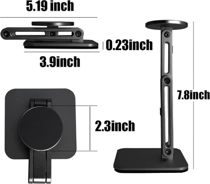 Magnetic Phone Stand for Desk, Heightened & Adjustable & Foldable Metal Magnetic Phone Holder Stand for Desk/Office/Home, Compatible with iPhone 12-17All Series/Mag Safe Case (Black