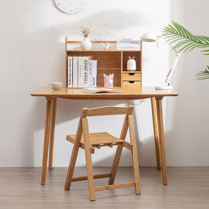 Bamboo Desktop Bookshelf – Small Bookshelf for Desk with Drawers, Double Layer Display Shelf & Desk Hutch Organizer for Office, Dorm & Computer Desk (22.8"x7.5"x18.1")