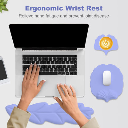 Keyboard Wrist Rest and Mouse Pad with Wrist Support Set, Ergonomic Leaf Shape Mouse Pad with Non-Slip Base, Pain Relief Memory Foam Mousepad for Computer,Laptop,Home Office, Green