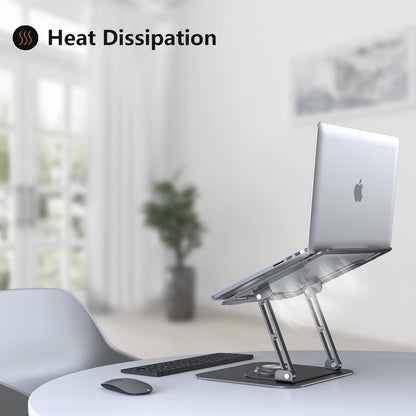 JOYEKY Laptop Stand for Desk, Adjustable Computer Stand with 360° Rotating Base, Ergonomic Laptop Riser for Collaborative Work, Foldable & Portable Laptop Stand, fits for All 10-16" Laptops (Grey)