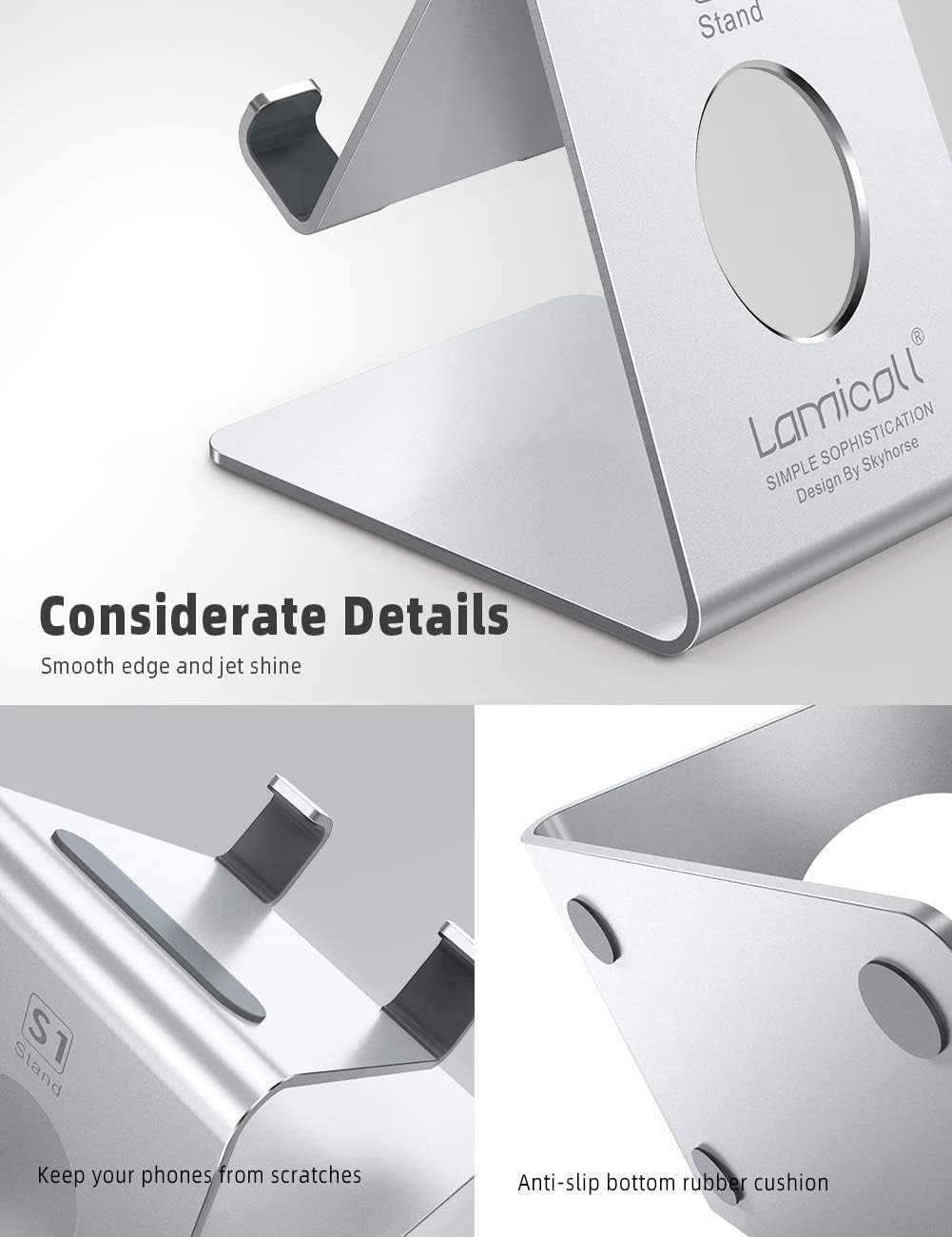Lamicall Cell Phone Stand, Phone Dock: Cradle, Holder, Stand for Office Desk - Black