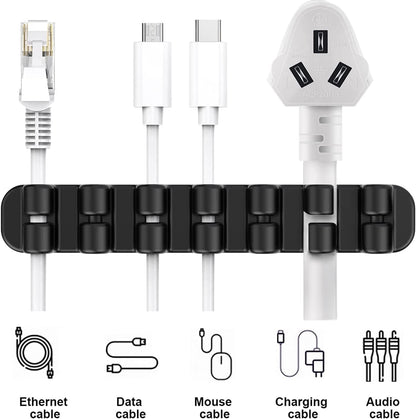 SOULWIT Upgraded Cable Holder, Cable Management Cord Organizer Clips Silicone Self Adhesive for Desktop USB Charging Cable Power Cord Bedside Wire PC Office Home (3/5/7 slot,Black)