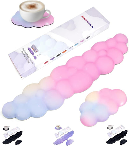 Cloud Wrist Rest Set for Keyboard and Mouse, Includes Cute Coaster, with Computers and Laptops（Purple Star Set）
