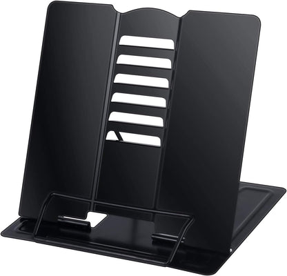 Blizzow Desk Book Stand Holder - Hands Free, Adjustable Metal Stand, Foldable Portable for Cookbook, Recipe, Tablet, Music, Documents (Black)