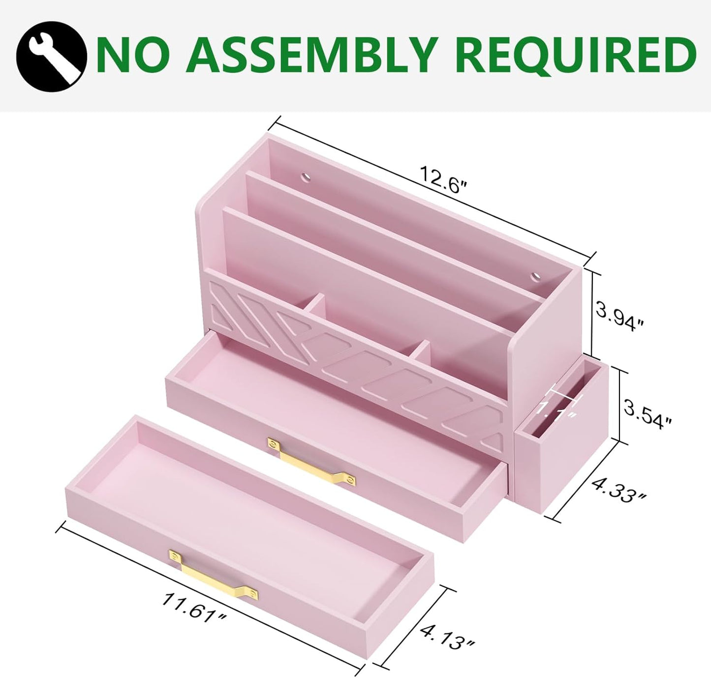 WISUCART Bamboo Desk Organizer Mail Holder Countertop Wood Desk Drawer Tabletop Storage Box Pen Holder Letter Sorter Makeup Organizer for School Home Office Supplies with Pen Holder White