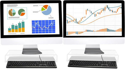 Jetec 2 Pcs Acrylic Monitor Stand Desktop Video Acrylic Monitor Riser Desk Shelf Computer Stand for Laptop TV Computer Screen Desk Organizer Teacher's Day Supplies (Clear, 12 x 8 x 3 Inch)
