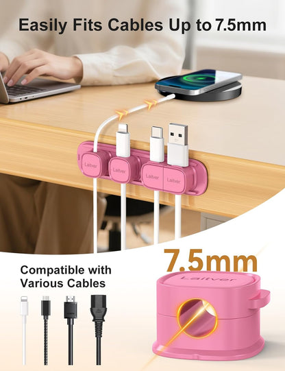 6 Pack Magnetic Cable Clips [1s Open/Lock], Laitver Cord Organizer Holder Strong Adhesive Desk Cable Management- Organize Charging Cords Neatly for Home, Office, Car,Desk, Nightstand