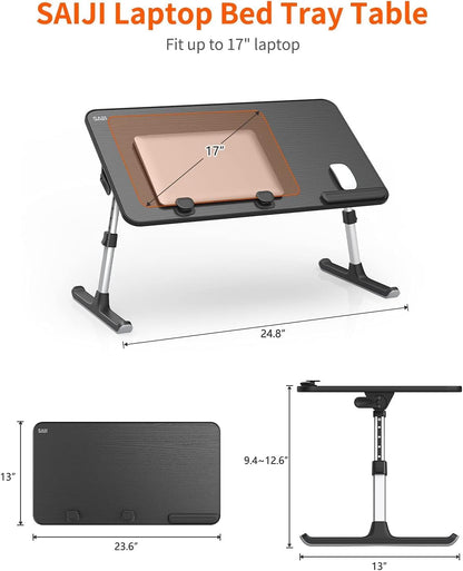 SAIJI Height & Angle Adjustable Laptop Stand for Bed, Lap Desk Bed Tray Table, Light Weight Foldable Portable Laptop Table for Couch Sofa Chair Floor Desk for Adults, Kids (52*30cm Black)