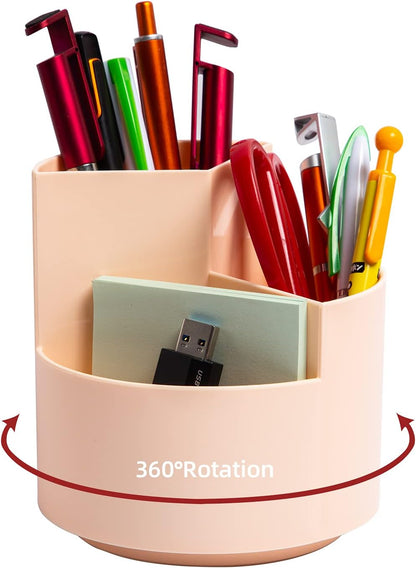Desk Pencil Pen Holder, 3 Slots 360-Degree Spinning Organizers, Desktop Storage Stationery Supplies, Cute Cup Pot for Office, School, Art Supply, Kids - White