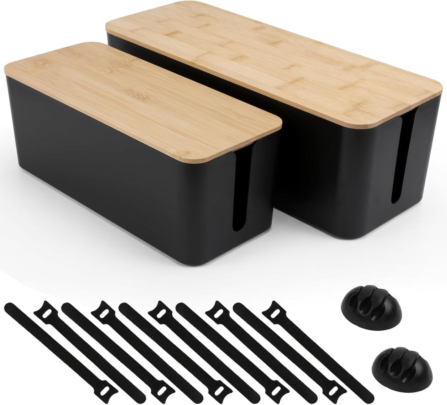 2 Pack Cable Management Box - Cord Organizer Box with Wooden Lid for TV Wires, Power Strips, Router, USB Hub & Under Desk Power: Baby & Pet Proof Cord Management, Cord Hider for Home & Office (White)