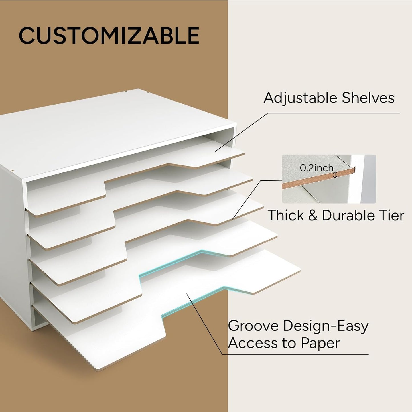 Yumkfoi 12x18 Construction Paper Organizer, 4-Tiers Paper Storage Shelf, Wooden Desk Organizer, File Holder and Letter Tray for Office, Home, Classroom