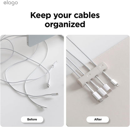 elago Magnetic Cable Management Organize 4 Cables, Powerful Magnets, Wire Holder Keeper Organizer Phone Home Office Desk Compatible with Magnetic Pad (1 Slot +3 Slot Set)[Stone]