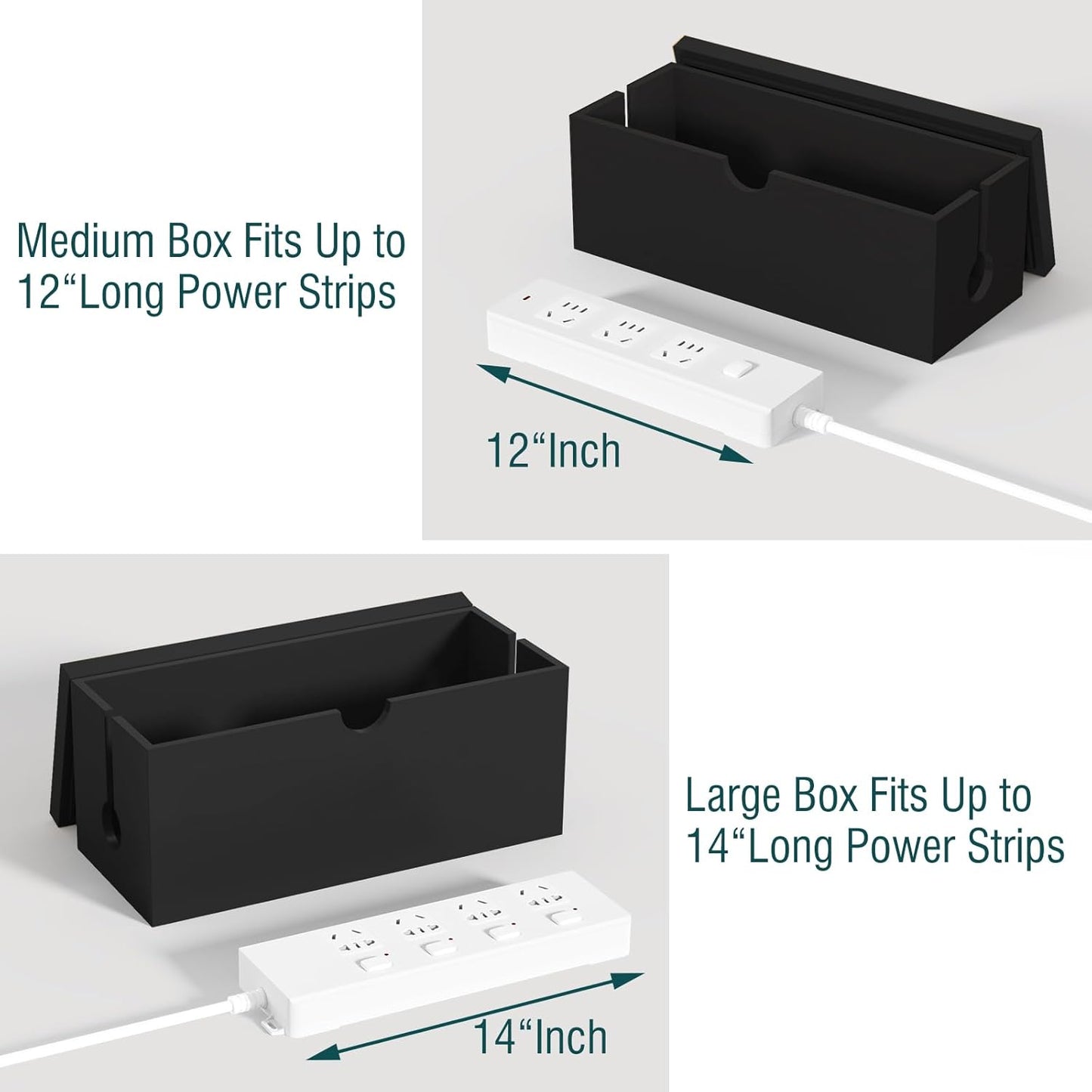 Bamboo Cable Management Box, Large Cord Organizer Box Cable Box to Hide Wires & Power Strips for Desktop Storage Cord Holder for Office Home,No Assembley Required (All White, Large)