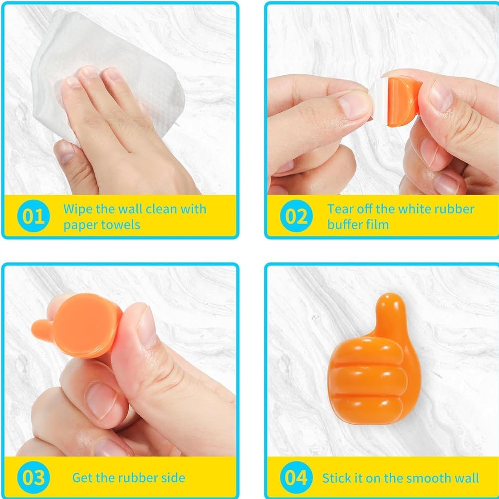 50Pcs Creative Silicone Thumb Up Wall Hook, Self Adhesive Cable Clips, Funny Cord Holders for Cables, Wall Decoration Hook Home/Office Data Cable Clip Wire Desk Organizer