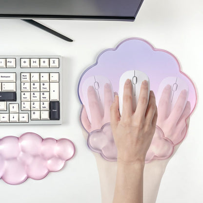 Gel Wrist Rest and Cloud Mouse Pad Support for Keyboard and Mouse - Ergonomic Pink Keyboard Wrist Pad Set for Typing Pain Relief/Computer/Laptop/Gaming/Home/Office (Cloud Shape, Gradient Blue Pink)