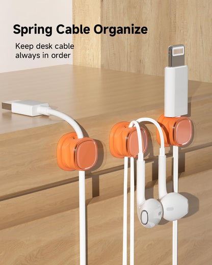 9 Pack Cord Organizer, Spring Cable Management, Adhesive Cute Cable Holder Clips, Phone Charger Wire Keeper for Desk Nightstand Car Office (9-Pack White_Orange_Blue)
