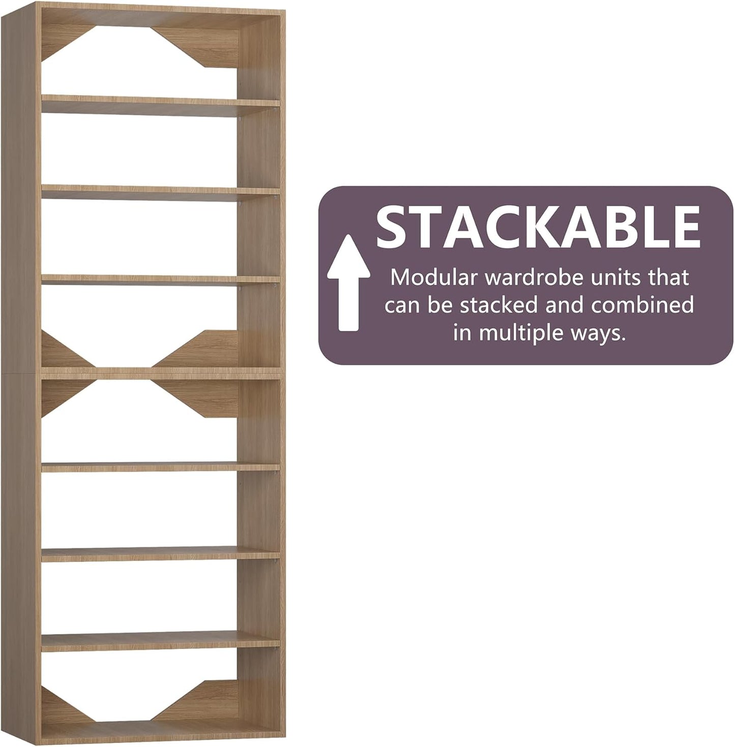4-Drawer Stackable Storage Organizer Unit for Closet, Modular Wood Closet Storage Bins with Drawers, Closet She-lf Organizer Basket for Hanging Clothes, Wood, 25.5"W