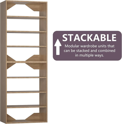 4-Drawer Stackable Storage Organizer Unit for Closet, Modular Wood Closet Storage Bins with Drawers, Closet She-lf Organizer Basket for Hanging Clothes, Wood, 25.5"W