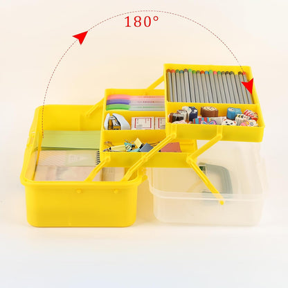 BTSKY 3-Layer Plastic Dividing Storage Box Craft Organizer and Storage with Adjustable Spacers Portable Handled Art Supply Organizer Multipurpose Home Utility Box for Medicine Sewing(Haze Green)
