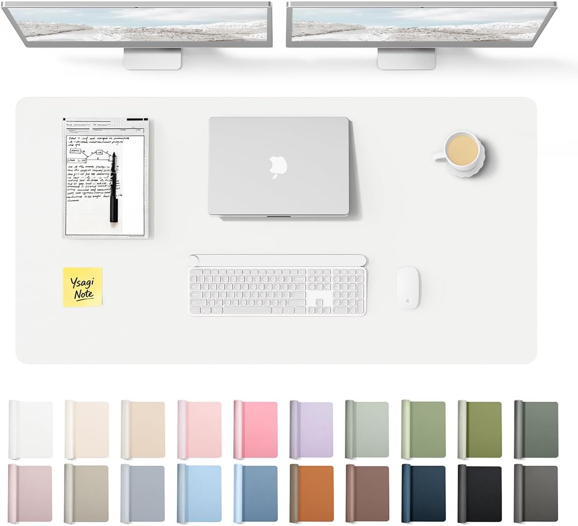 YSAGi Leather Desk Protector, Office Mat, Large Mouse Mat, Non-Slip PU Leather Blotter, Laptop Pad, Waterproof Writing Pad for Office and Home (Light Pink, 23.6" x 13.8") - Colors B