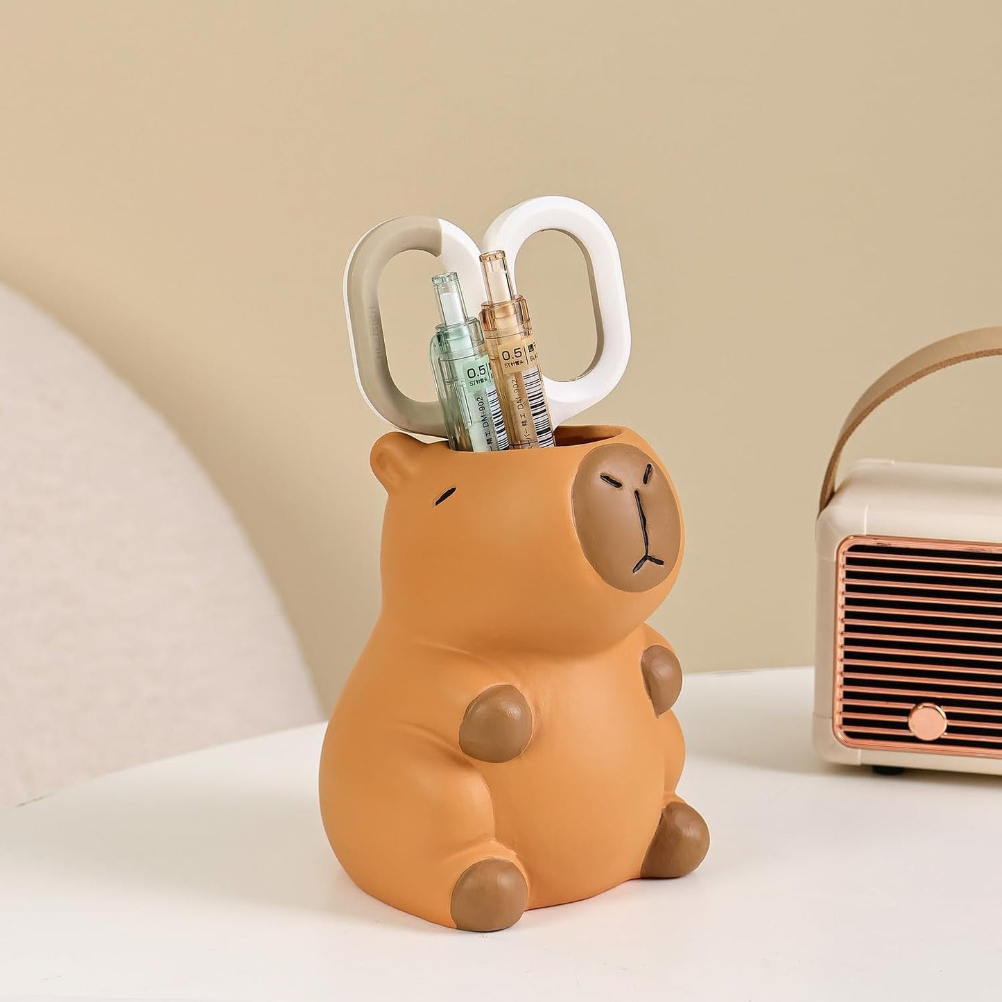 Pen Holder for Desk, Ceramic Capybara Cute Pencil Holder, Makeup Brush Holder, Desktop Organizer Storage Pen Cup for Office Home Decor