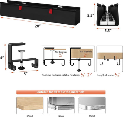 Univivi No Drill Under Desk Cable Management Tray, 36" Cord Organizer for Table, Clamp/Screw Mount Desk Cable Management, Premium Fabric Cable Management Tray for Office, Home