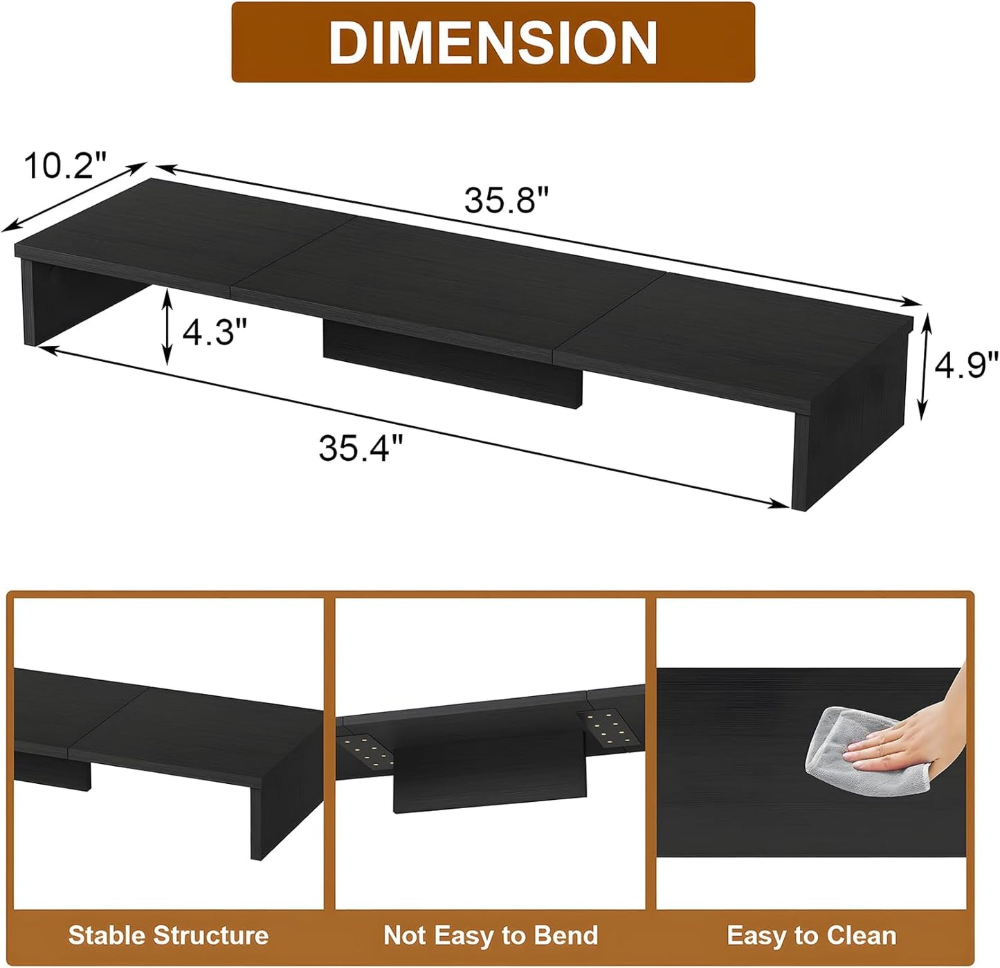 Qupui Computer Monitor Stand Riser with Drawer and Pen Holders, Desk Organizer Shelf and Accessories, Office Desk Accessories, Office Organization, Black