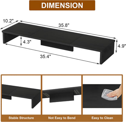 Qupui Computer Monitor Stand Riser with Drawer and Pen Holders, Desk Organizer Shelf and Accessories, Office Desk Accessories, Office Organization, Black