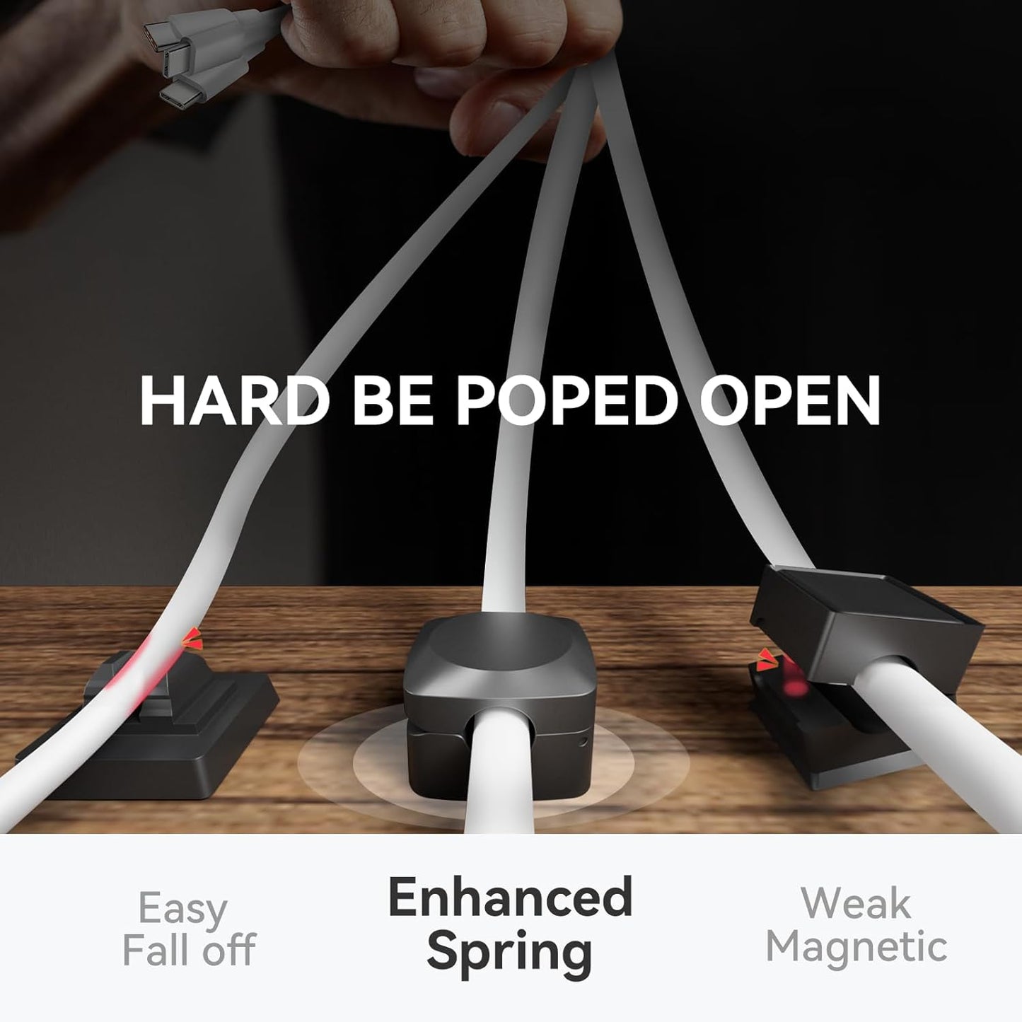 Rotatable Cord Organizer, Enhanced Spring Cable Clips, Strong Adhesive Cable Management, Desk Cord Holder for Nightstand, Office Accessories and Car (4 White + 4 Black)