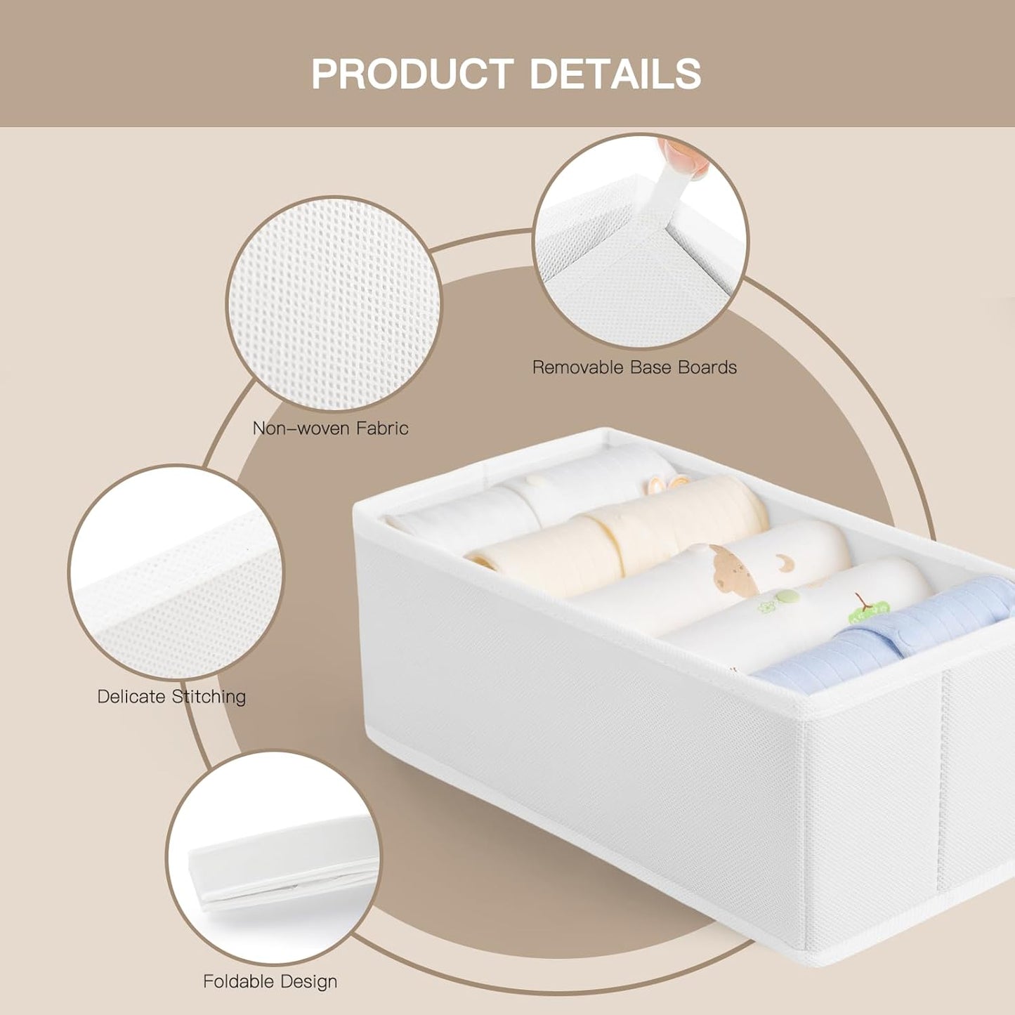 Criusia Drawer Organizer Clothes, 10 Pack Dresser Organizer for Baby Clothes, Underwear, Sock- Foldable Closet Organization and Storage Dividers Bins for Nursery, Bedroom (Beige)