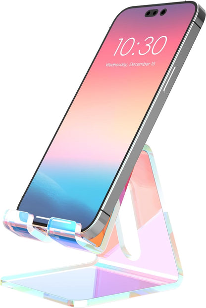 Crpich Acrylic Cell Phone Stand, Portable Clear Phone Stand for Desk, Compatible with Phone16 15 14 13 Pro Max Mini 12 11 Plus SE, Switch, Android Smartphone, Pad, Tablet, Desk Accessories