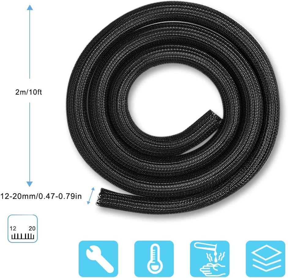 AGPTEK White Cable Sleeve, 2 Pack 5ft - 1.2 Inch Cable Management, Desk Cord Cover Organizer Wire Hider for Computer TV Wire Loom Tubing, Pet Proof Cord Protector from Cat Dog Chewing, White