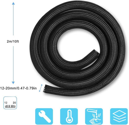 AGPTEK White Cable Sleeve, 2 Pack 5ft - 1.2 Inch Cable Management, Desk Cord Cover Organizer Wire Hider for Computer TV Wire Loom Tubing, Pet Proof Cord Protector from Cat Dog Chewing, White