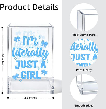 Just Breathe Acrylic Cosmetic Organizer Pen Holder, Anxiety Relaxing Acrylic Desk Holder Cup for Pen Pencil, Dandelion Desk Organizer, Mental Health Office Gifts for Coworker Leader Friend