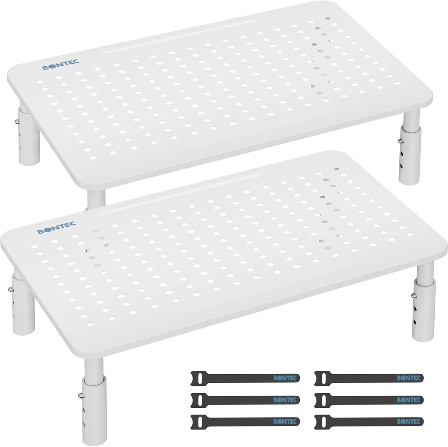 BONTEC Monitor Stand 2 Pack Height Adjustable Metal Riser with Pen Holder, Black, 14.5” x 9.1”, Ergonomic Desktop Stand for Computer, Printer, Laptop, Adjustable Desk Riser with Cable Management