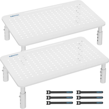 BONTEC Monitor Stand 2 Pack Height Adjustable Metal Riser with Pen Holder, Black, 14.5” x 9.1”, Ergonomic Desktop Stand for Computer, Printer, Laptop, Adjustable Desk Riser with Cable Management