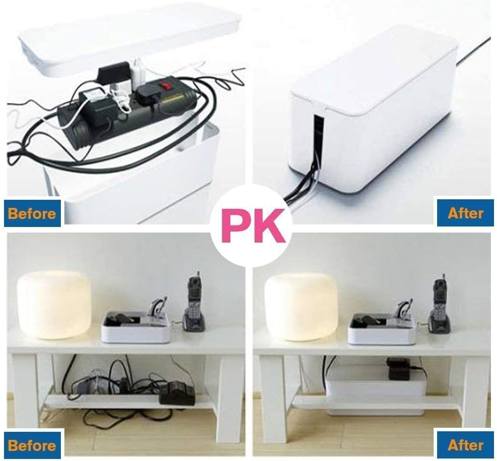 [Set of Three] Cable Management Boxes Organizer, Large Storage Wires Keeper Holder for Desk, TV, Computer, USB Hub, System to Cover and Hide & Power Strips & Cords (Black)