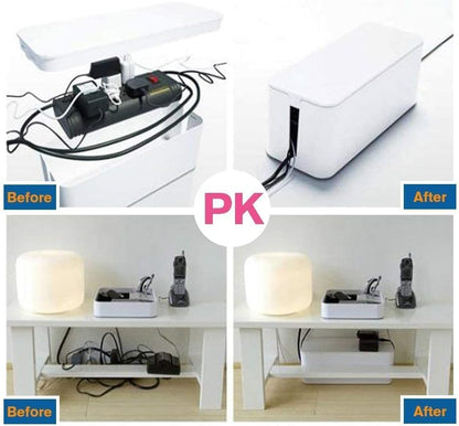 [Set of Three] Cable Management Boxes Organizer, Large Storage Wires Keeper Holder for Desk, TV, Computer, USB Hub, System to Cover and Hide & Power Strips & Cords (Black)