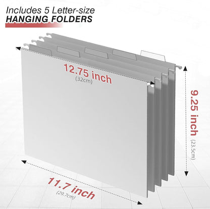 Sinboun Hanging File Organizer Letter-Size File Holder Filing Box Includes 5 Hanging Folders - Metal Mesh Magazine Letter Storage Cabinets File Cart for Office Home School, No Assembly Required