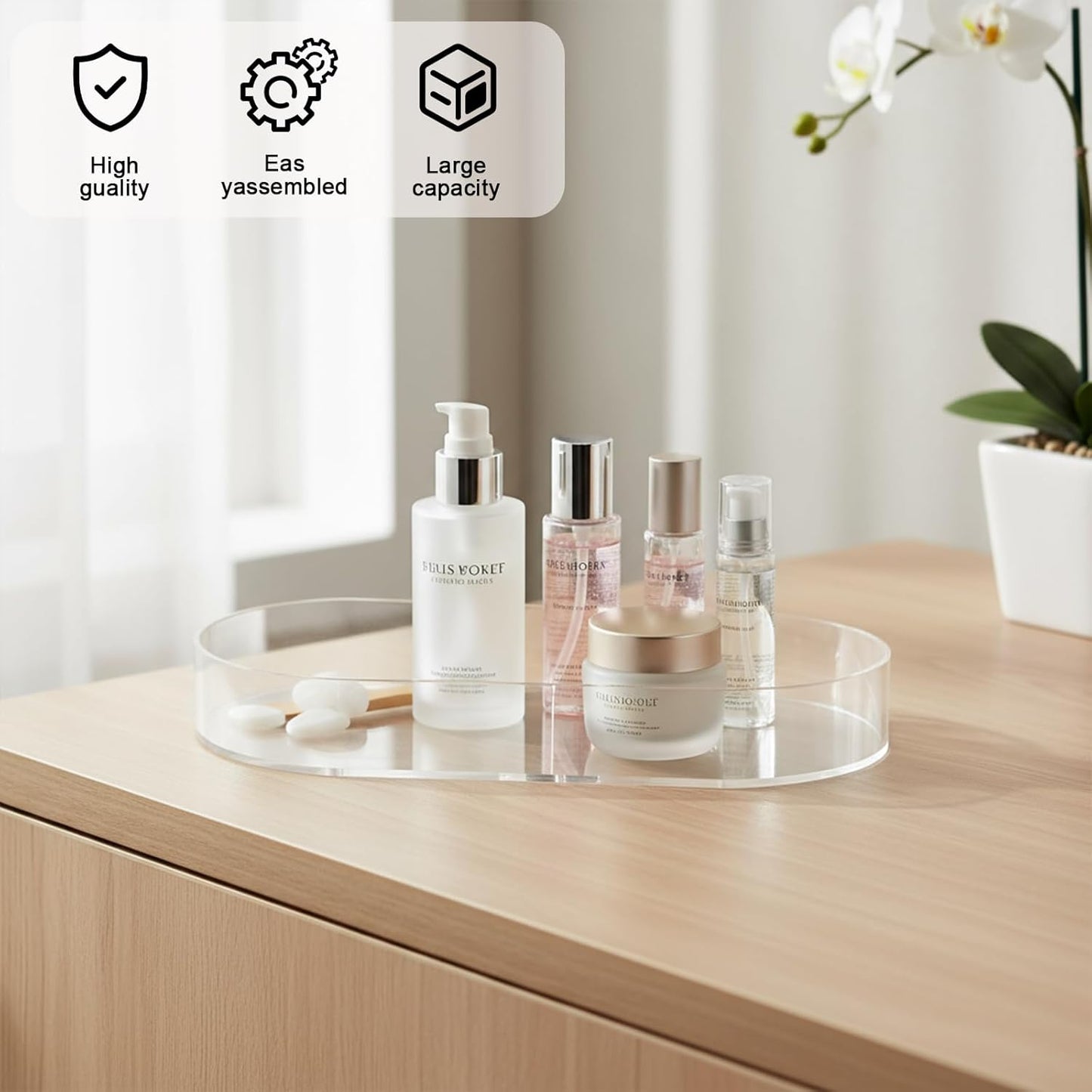 2 Pack Plastic Drawer Organizer,Bathroom Tray for Counter,Clear Acrylic Storage Containers for Vanity, Bathroom, Kitchen Drawers,Oval