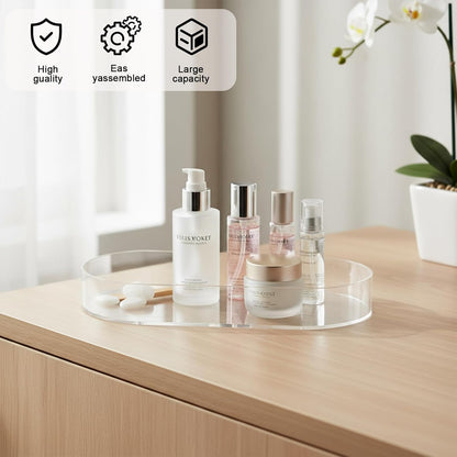 2 Pack Plastic Drawer Organizer,Bathroom Tray for Counter,Clear Acrylic Storage Containers for Vanity, Bathroom, Kitchen Drawers,Oval