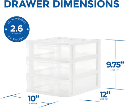 Gracious Living 3-Drawer Desktop and Countertop Organizer Drawer Set, White/Clear