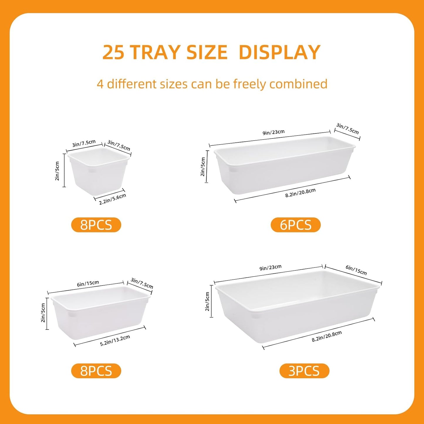 Clear Acrylic Drawer Organizers Set Storage for Makeup, Office Desk Small Vanity Trays for Drawer Bathroom Plastic Make up Organizers 25 Pcs