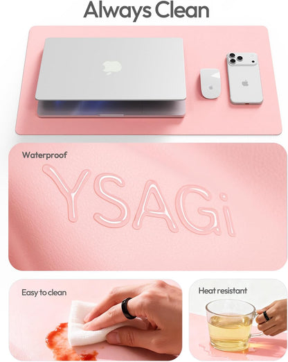 YSAGi Leather Desk Protector, Office Mat, Large Mouse Mat, Non-Slip PU Leather Blotter, Laptop Pad, Waterproof Writing Pad for Office and Home (Light Pink, 23.6" x 13.8") - Colors B