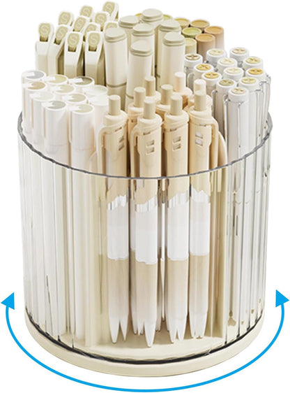 Marte Vanci 360 Degree Rotating Pen Pencil Holder Desk Stationery Organizer Tidy Organizer for Pencil Makeup Painting Brush Cosmetic Craft Storage Bin Pen Pot for Home Office School 6 Slots White