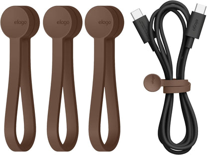 elago 3 Pack Magnetic Cable Ties, Premium Silicone Cord Organizer, Reusable Strong Magnet Cable Organizer, Elegant Desk Management Solution (Brown)