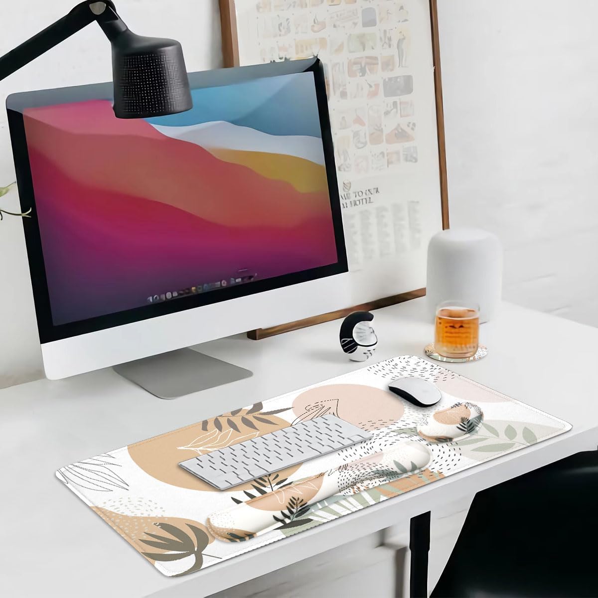 Large Mouse Pad and Keyboard Wrist Rest, Desk Pad for Keyboard and Mouse, 4-in-1 Large Gaming Mouse Pad with Wrist Support, Desk Mat for Home Office Study Game-Galaxy Fluid