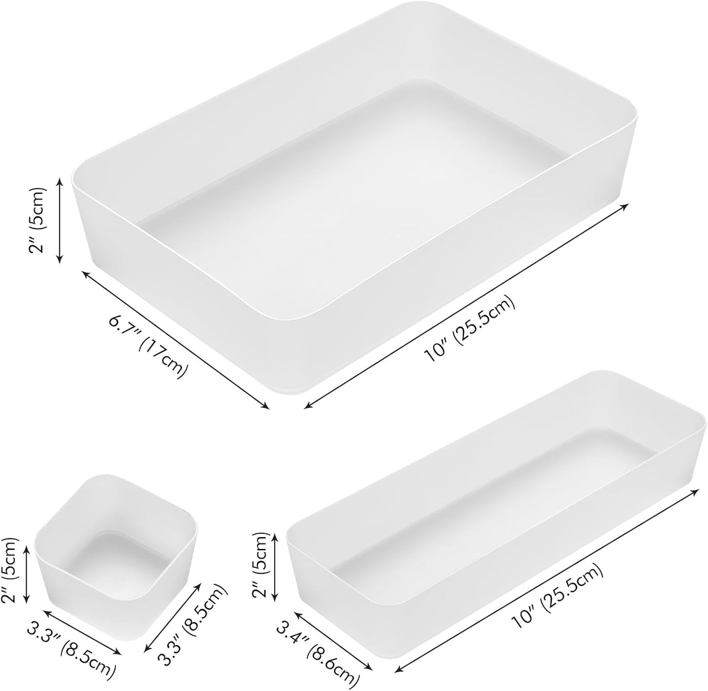 Poeland 5 Pcs Drawer Organizer Tray Storage Box for Bedroom Nightstand Drawer Dresser Bathroom Kitchen Drawer, Frosted
